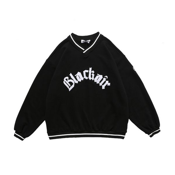 

2021 new men v-neck letter patch baseball sweatshirt pullover retro high street casual baggy all-match basic hoodies streetwear bgrb, Black