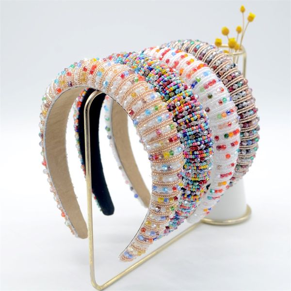 

rainbow flower crystal beaded hairband for women head bezel hair hoop rhinestone pearl headbands 26 colors 312 u2, Slivery;white