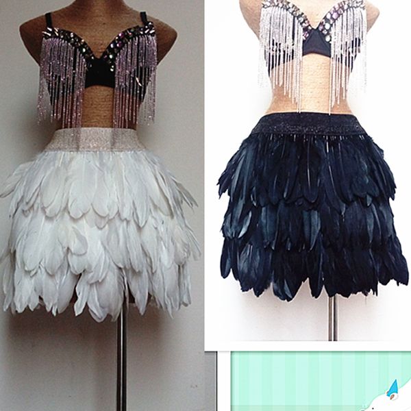 

festival feather clothing black/white feather skirt elastic waist nightclub gogo performance stage clothing african hula outfit, Black;red