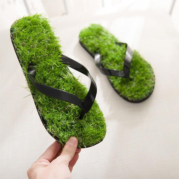 

lawn flip-flops for men women 2021 summer fashion simulation personality grass slippers couple models outdoor beach shoes men, Black
