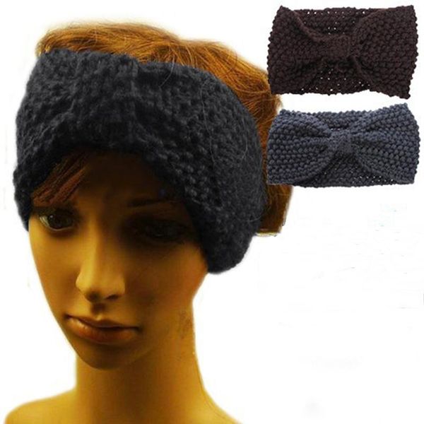 

hair accessories winter crochet flower bow knitted headwrap headband ear warmer muffs band fashion, Slivery;white