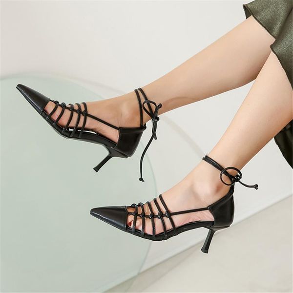 

dress shoes lapolaka pointed toe ankle-wrap ladies genuine leather great quality thin high heels women sandals, Black