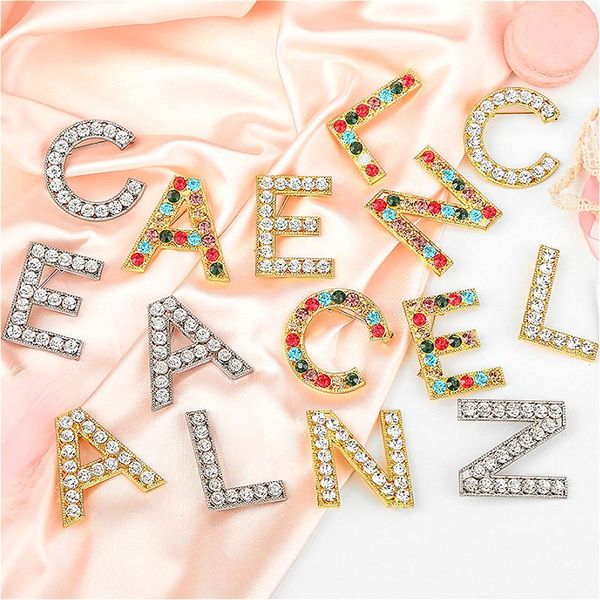 

pins, brooches english alphabet 26 letters crystal brooch fashion scarf buckle gold silver color drill collar pin luxury jewelry for women, Gray