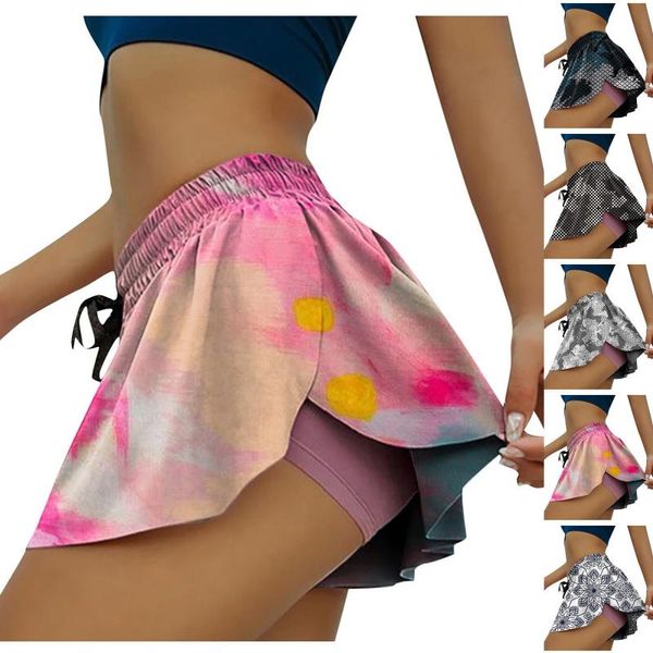 

yoga outfit tennis skirts women's high waist stretch workout fitness volleyball shorts 2 in 1 running double layer sport oversize 6xl