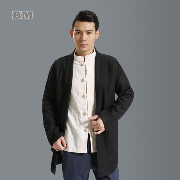 

ethnic clothing 2021 spring autum chinese style pure linen wind breaker raincoat mianyiwaitao jacket coat trench men overcoat -xl 3colors, Red