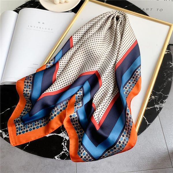 

scarves 2021 spring square neck scarf women hair band design print dot neckerchief female foulard bandana headband shawl wrap, Blue;gray