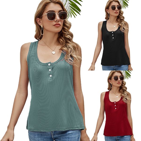

summer european and american solid color bottom knitted breasted women's i-shaped vest, White
