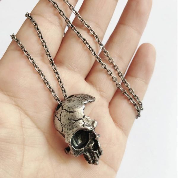 

chains retro half skull necklace gothic pendant jewelry accessories choker chain for women men jewlery wholesale bulk, Silver