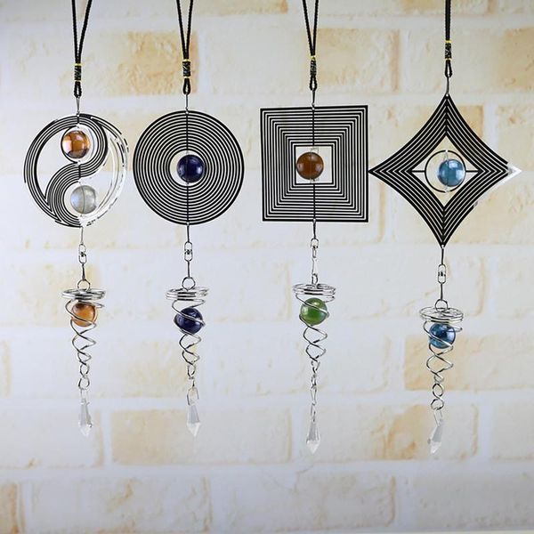 

decorative objects & figurines square rhombus rotating wind chimes metal spiral tail ball chime hanging decorations pendant outdoor window h