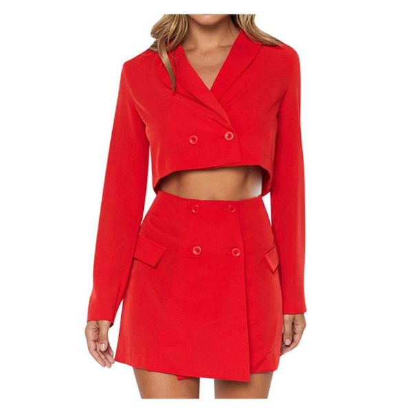 

two piece dress red double breasted women skirt suits notched collar blazer jacket & pencil pant office female suit autumn 2021 sexy, White