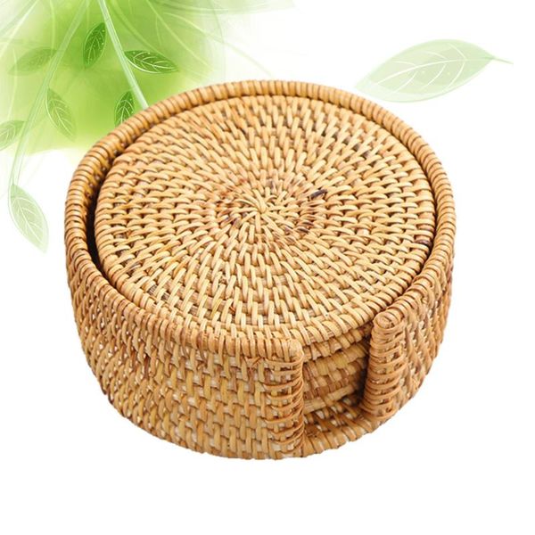 

6pcs rattan coasters vietnamese style cup bowl pad coffee cup pads mats teapot drink coasters (10cm)