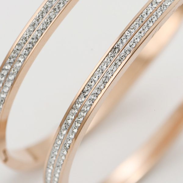 

fashion personality trend 18k rose gold women's titanium steel double row diamond bracelet, Slivery;golden