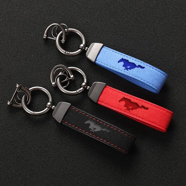 

keychains 4s suede leather car keychain horseshoe buckle for ford mustang gt 2021 2005-2009 shelby, Silver
