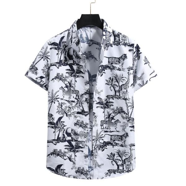 

men's casual shirts fashion animal tree print hawaiian shirt men 2021 summer short sleeve beach streetwear harajuku male xxl, White;black