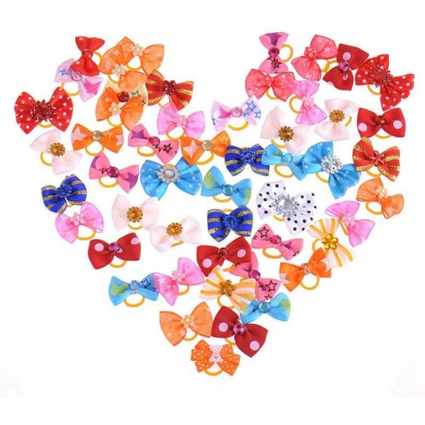 

dog apparel abzs 100pcs hair clip puppy pet grooming accessories with rubber band cat bow decoration random color and style