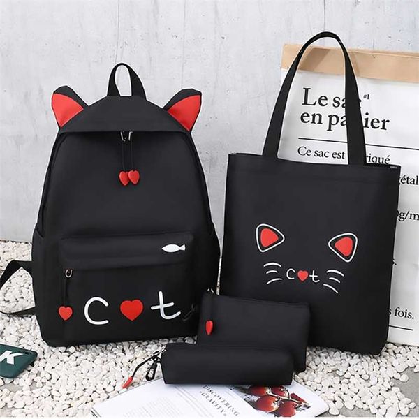 

4 piece set schoolbags for teenage girls cute print women backpack school backpack female shoulder bags 211018