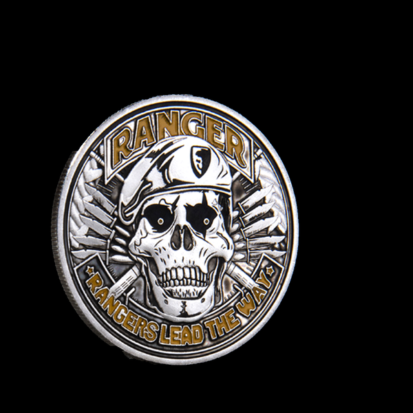 

10pcs non magnetic challenge craft 1775 usa department of the army ranger lead way skull silver plated military coin