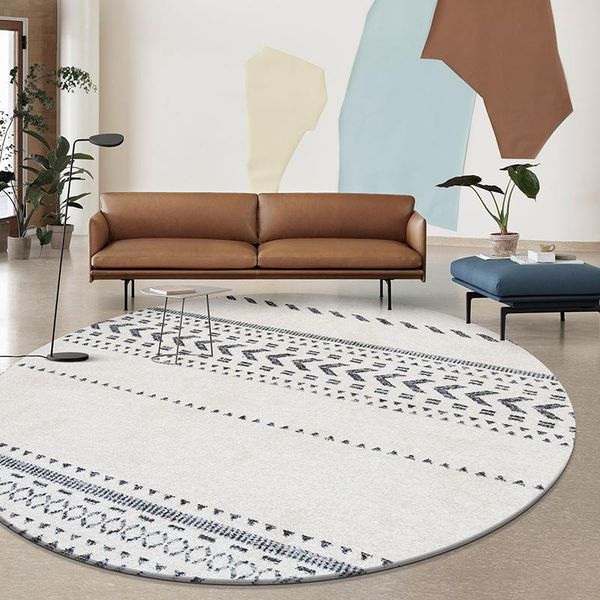 

carpets nordic style round shaped big size all beige geometric living room coffee table carpet, decorative area rug for villa