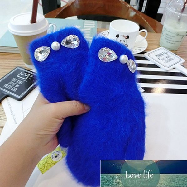 

women winter glove fashion pearl with crystal fur gloves girl winter outdoor mittens 6 color factory price expert design quality latest styl, Blue;gray