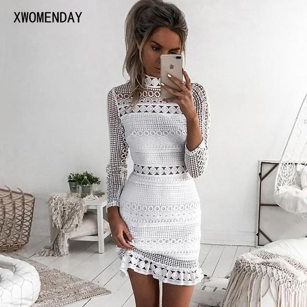 

casual dresses white lace stitching hollow out party elegant women short mini summer spring long sleeve clothes vestidos, Black;gray