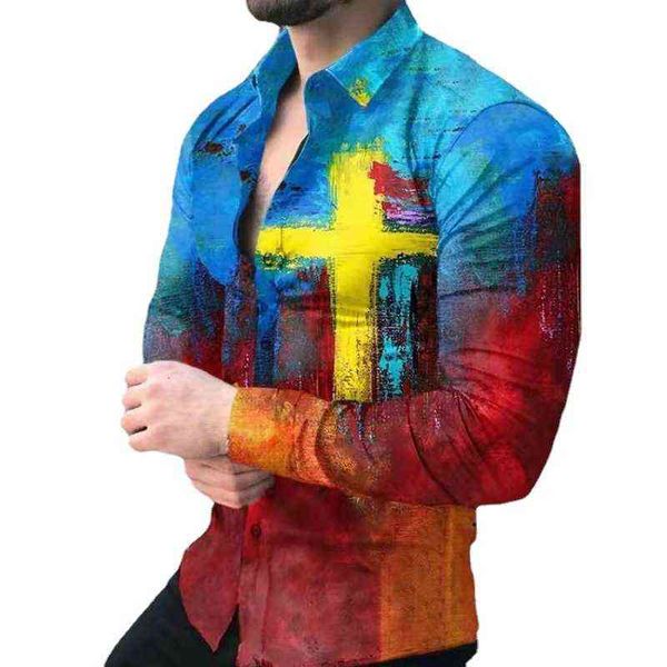 

2021 spring and autumn men's gradually printed long sleeved shirt, White;black