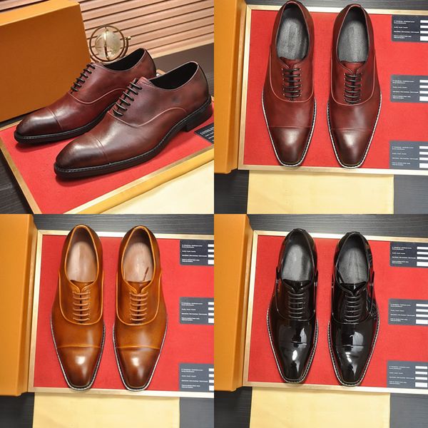 

men's dress shoes with cowhide leather casual men office business wedding shoe lace-up buckle strap pointed oxford shoes, Black