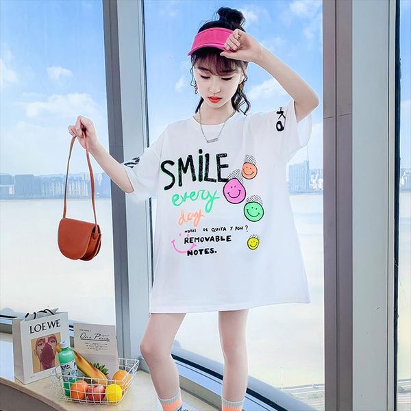 

summer girls clothes cotton o neck white t shirts arrival fashion children smile face print short sleeve, Blue