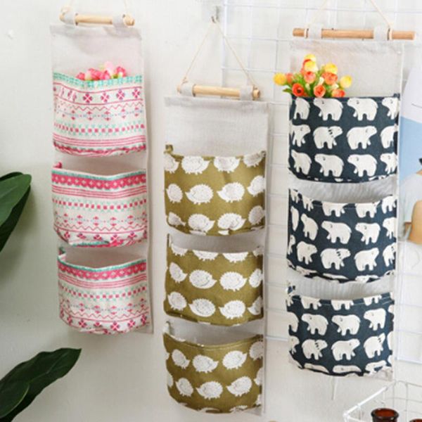 

storage bags cute wall sundry cotton line hanging organizer bag multi-layer holder makeup rack jewelry box basket home decoration