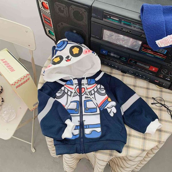 

children's clothing autumn and winter cartoon panda astronaut printed hoodie boy g0917, Black