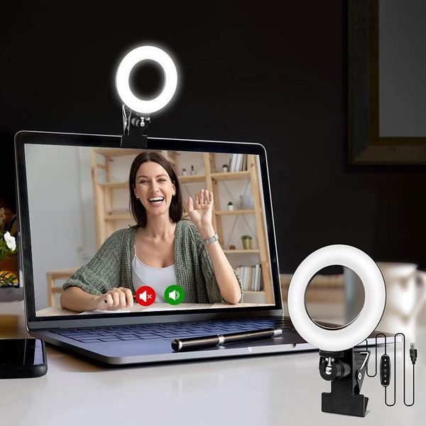

selfie ring light for lapcomputer deskyoutube, ring lamp video conference lighting kit with tripod phone holder clip on