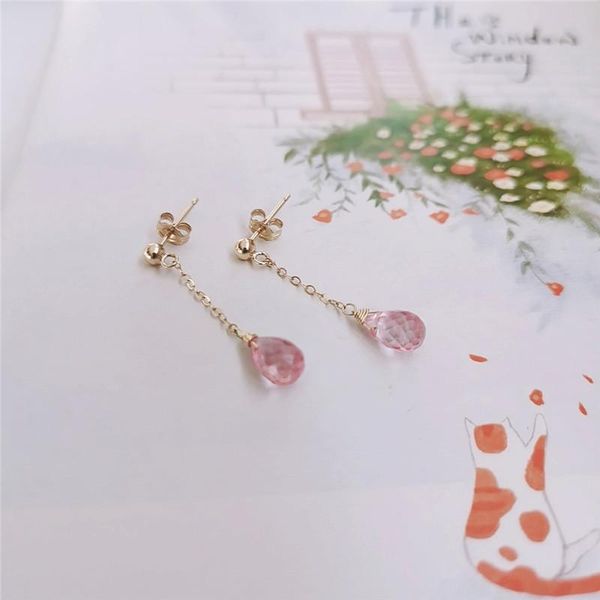 

renessa 14k gold genuine gemstones faceted water drop pink z earrings female earrings for women, Silver