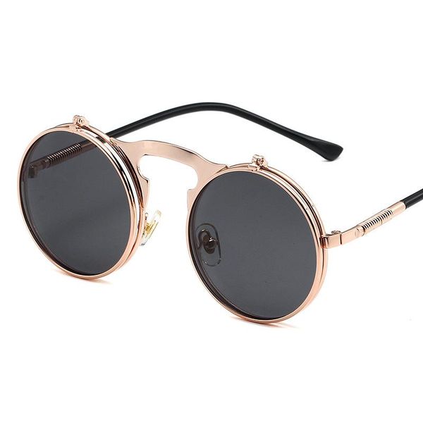 

sunglasses 2021 retro metal steampunk flip men's and women's trendy glasses round frame crown prince, White;black