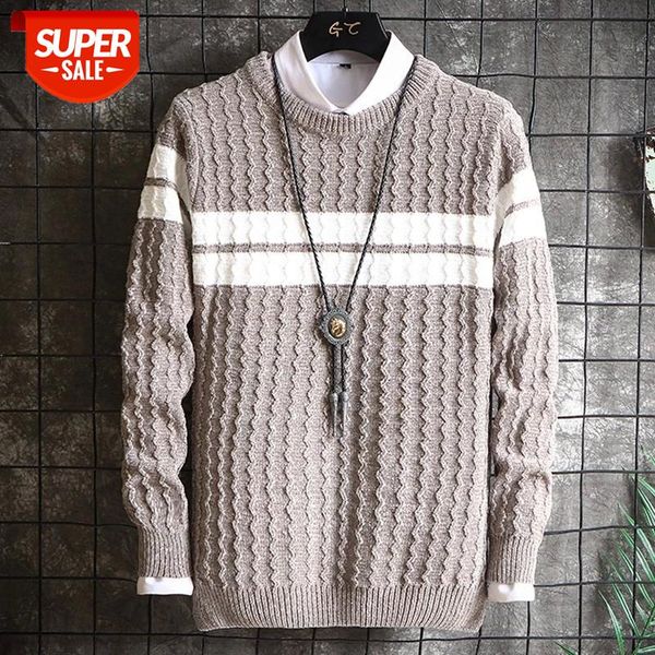 

2020 sweater men clothes fall winter clothing long sleeve knitted pullover plussize stripe korean style fashion #5l8g, White;black
