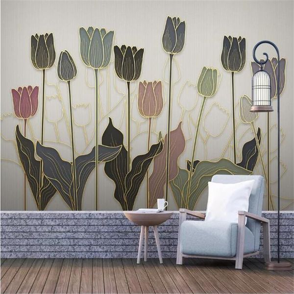 

wallpapers large 3d wallpaper mural custom modern light luxury plant golden embossed lines tv sofa background