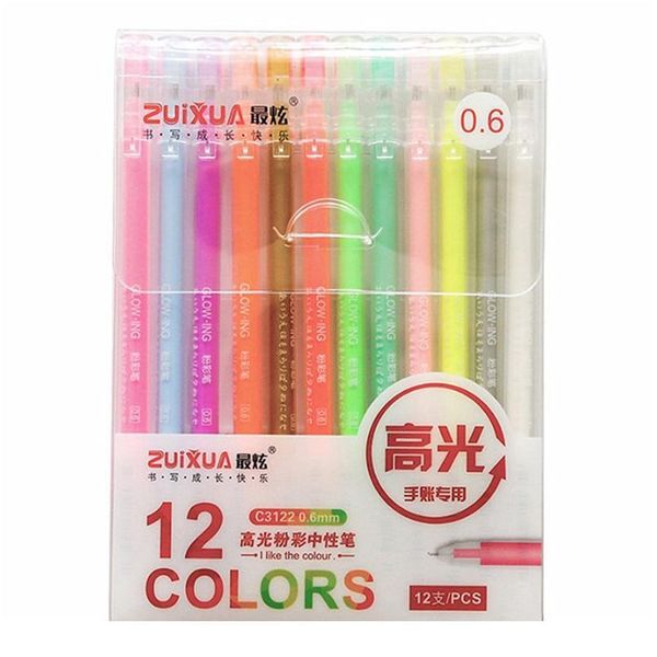

12pcs/box 0.6mm color white gel pen set highlight liner sketch markers pens for kids writing art manga painting school jllqea