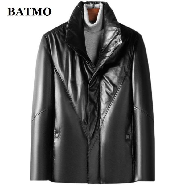 

men's leather & faux batmo 2021 arrival winter genuine jackets,90% white duck down hooded jackets ,w20111, Black
