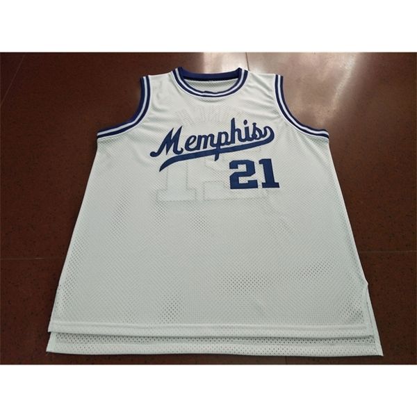 

21s memphi white #21 larry finch home retro white mesh fabric full embroidery size s-4xl or custom any name or number college jersey, Black