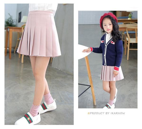 

skirts girl pleated skirt fashion solid color princess pettiskirt big school casual kids for 2021, Blue
