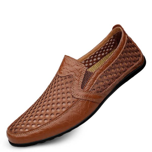 

new men mesh loafers shoes driving comfortable breathable business slip-on sandals sewing handmade zapatos de hombre size 38-46 designer cla, Black