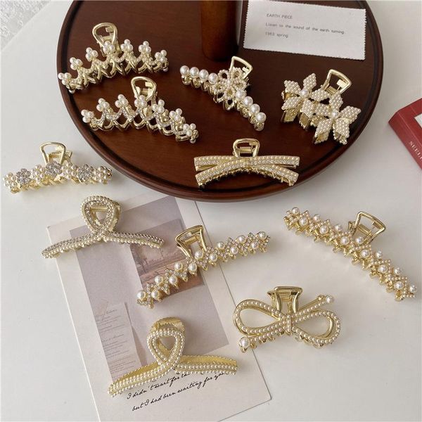 

hair clips fashion women crab clamp hairgrip pearl decoration matte metal clip claw hairdressing tool accessories