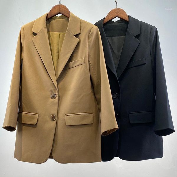 

women's suits & blazers 2021 wide-shoulder old suit autumn solid color lapel mid-length, White;black