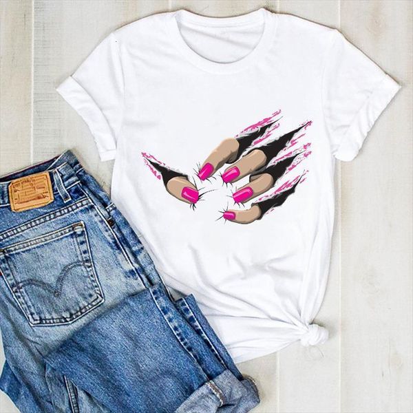 

summer and women lady men t shirts finger nail print short sleeve beauty graphic tee womens female clothes harajuku, White;black