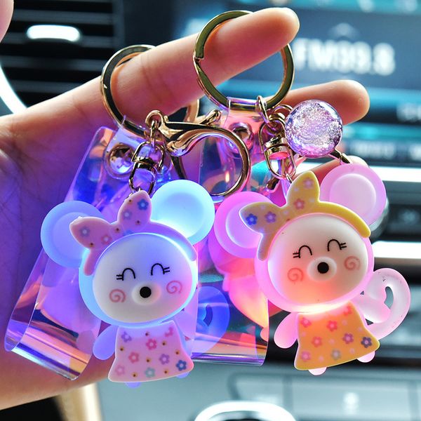 

2021 fashion keychain frosted acrylic cartoon hairpin mouse creative small gift luminous lovely keyring, Slivery;golden