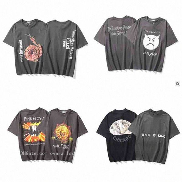 

double sided print jesus tee shirt is king sunday service tshirts tour commemoration street short-sleeved half-high oversize collar loose me, White;black