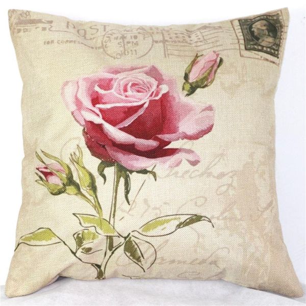 

dainchoul fashion pink rose cushion cover cotton linen home decor sofa office nap throw pillow flowr car seat cushions cover