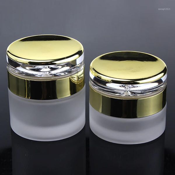 

storage bottles & jars cream jar container 30g clear frosted round with gold/silver cover