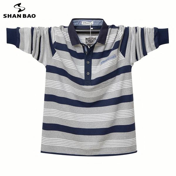 

men's polos shan bao 2021 autumn and winter brand cotton brushed loose long-sleeved shirt classic style father's striped, White;black