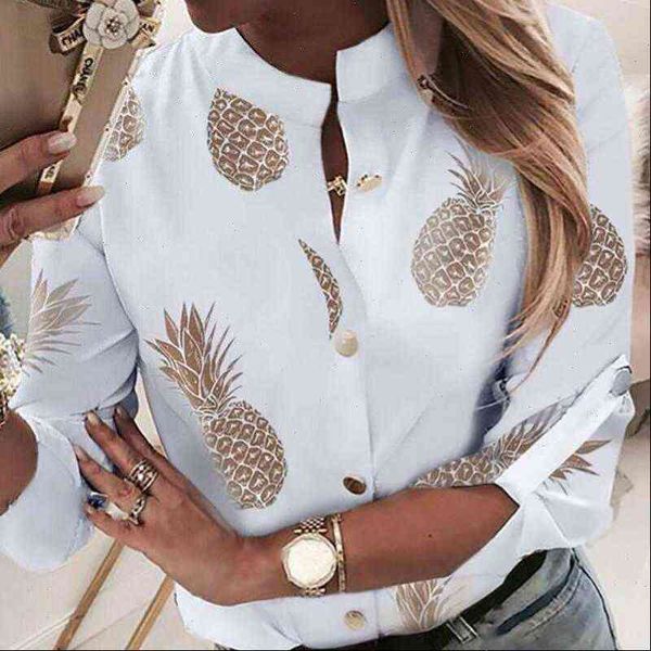 

ol women shirts shirt clothes crew neck long sleeve office lady summer autumn blouse pineapple ladies, White