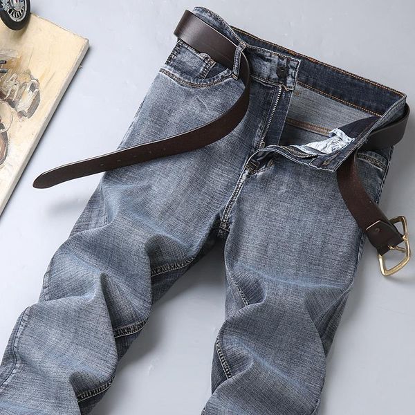 

men's jeans autumn and winter classic style business casual advanced stretch regular fit denim trousers grey blue pants male
