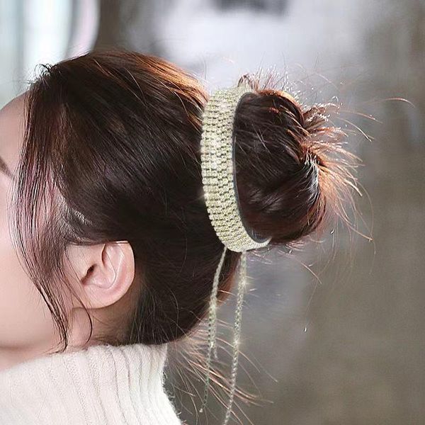 

hair clips & barrettes sweet lady rhinestone women's claw round tassel clip high horsetail crystal band accesso, Golden;silver